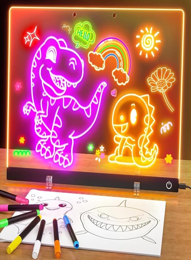 Acrylic Dry Erase Board with Light, 5 Colors Glow Memo LED Light Up Letter Message Noteboard with Stand as Reading/Night Light/Desk Lamp with 7 Markers for Home/Store/Office (13.7"X10", Black)